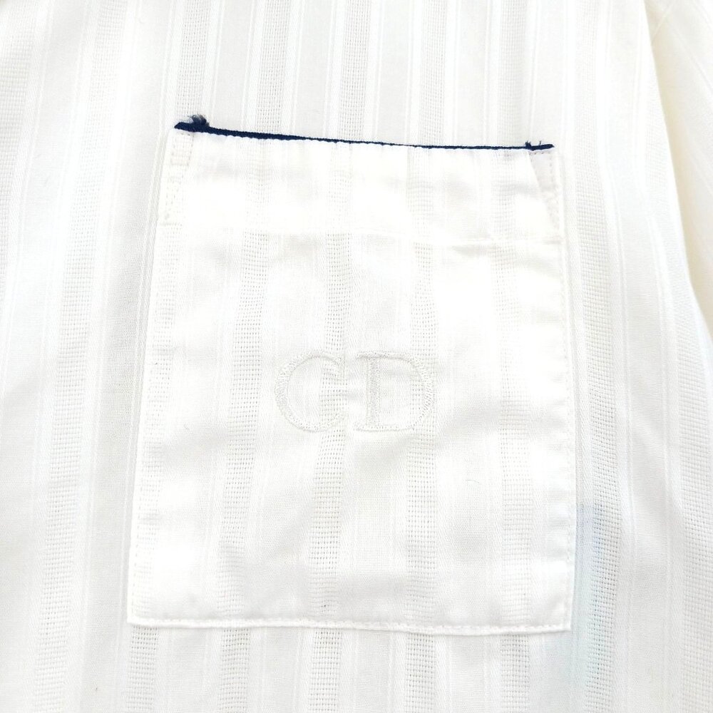 VTG Christian Dior White Striped Pajama Set CD Embroidered Pocket Designer Large - Picture 3 of 14